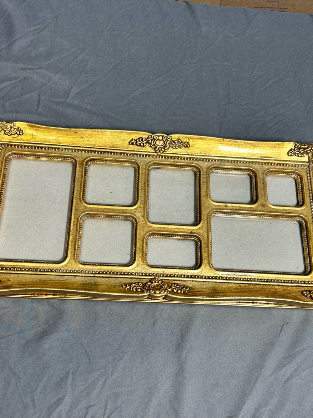 Vintage Photo Frame Gold Antique Look Holds 8 Varies Sizes 20.5x9.5in